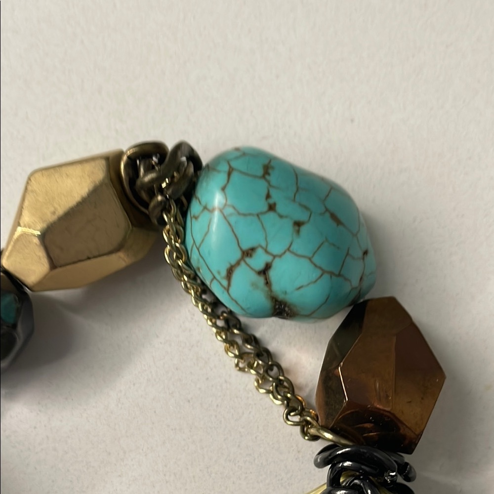 Turquoise and Gold Beaded Bracelet - Picture 2 of 2